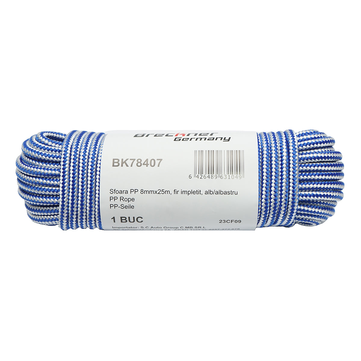 Corda intrecciata in PP 8 mm x 25 m, bianca/blu Breckner Germany