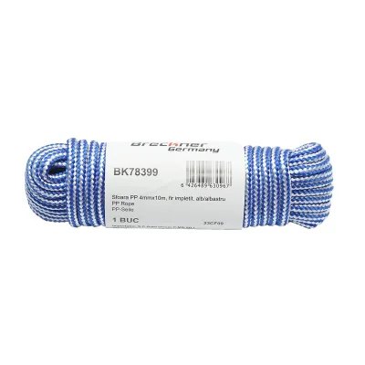 Corda PP intrecciata 4 mm x 10 m, bianca/blu, Corda multiuso in polipropilene Breckner Germany