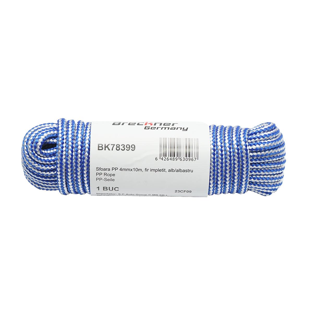 Corda PP intrecciata 4 mm x 10 m, bianca/blu, Corda multiuso in polipropilene Breckner Germany