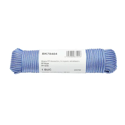 Corda PP intrecciata 4 mm x 25 m, bianca/blu, Corda multiuso in polipropilene Breckner Germany