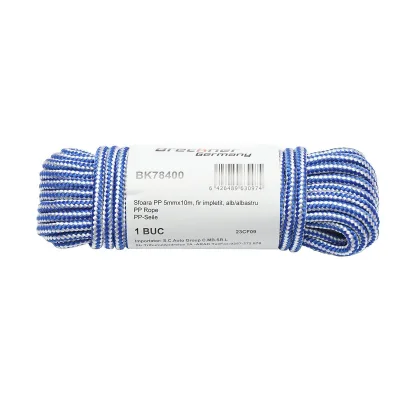 Corda PP intrecciata 5 mm x 10 m, bianca/blu, Corda multiuso in polipropilene Breckner Germany