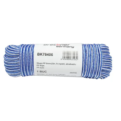 Corda PP intrecciata 6 mm x 25 m, bianca/blu, Corda multiuso in polipropilene, Breckner Germany