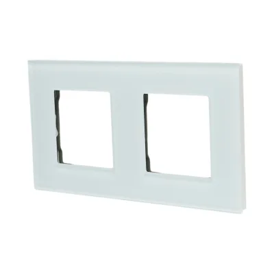 Cornice doppia in vetro bianco per presa e interruttore 157x86 mm - immagine 3