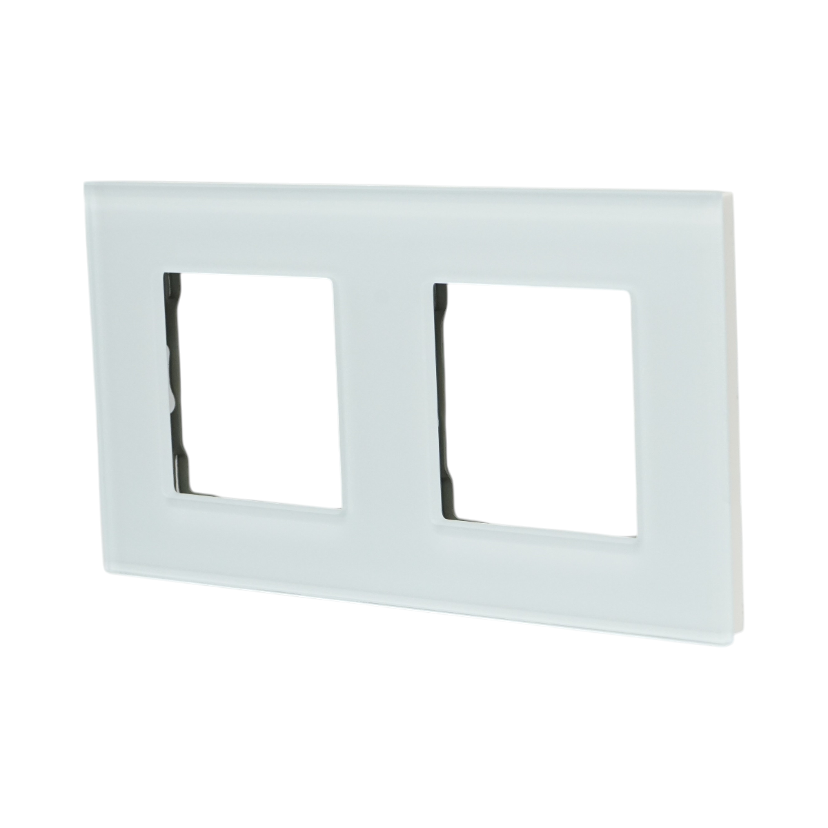 Cornice doppia in vetro bianco per presa e interruttore 157x86 mm - immagine 3