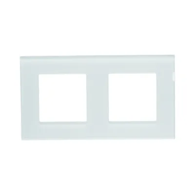 Cornice doppia in vetro bianco per presa e interruttore 157x86 mm