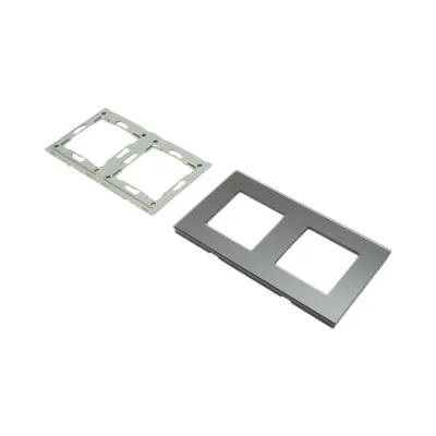 Cornice doppia in vetro nero per presa e interruttore 86x157 mm - immagine 3