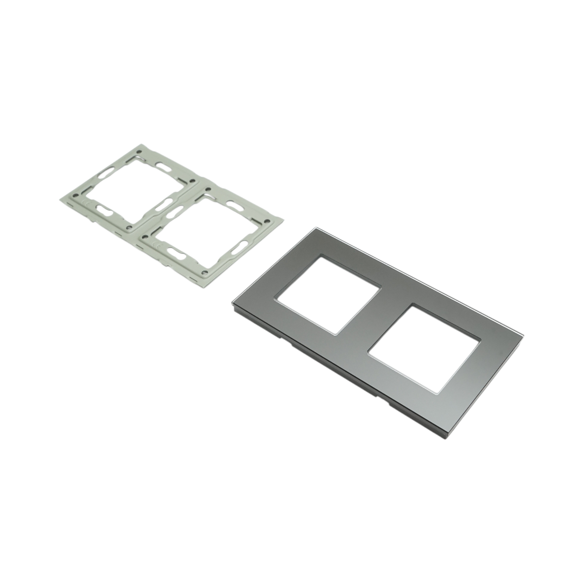 Cornice doppia in vetro nero per presa e interruttore 86x157 mm - immagine 3