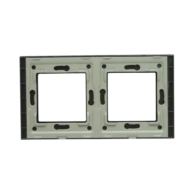 Cornice doppia in vetro nero per presa e interruttore 86x157 mm - immagine 2