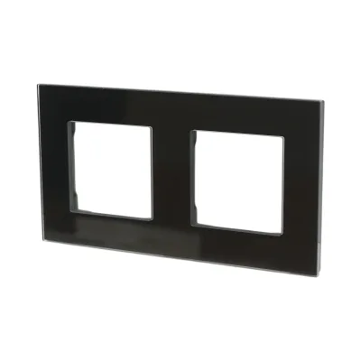 Cornice doppia in vetro nero per presa e interruttore 86x157 mm - immagine 4