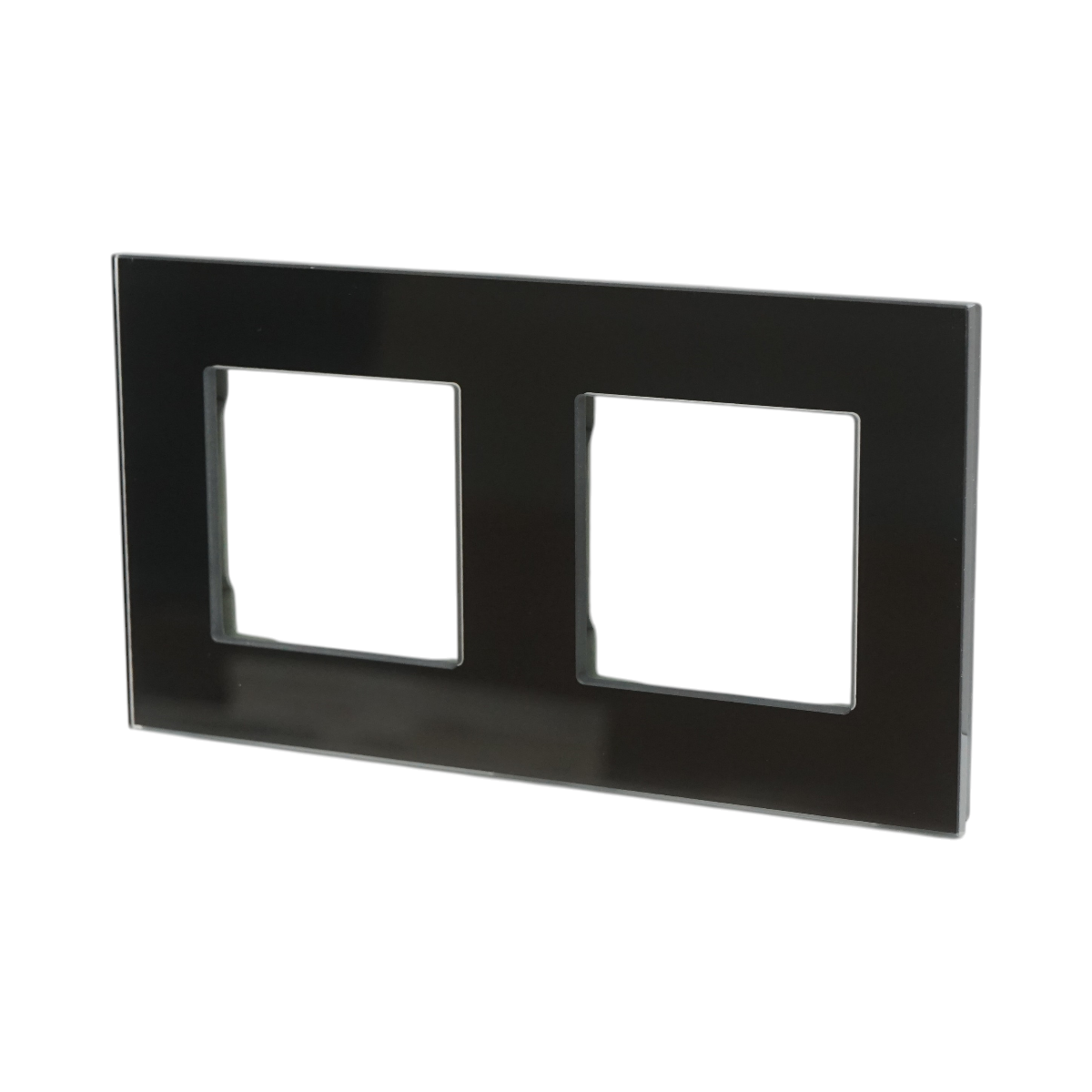 Cornice doppia in vetro nero per presa e interruttore 86x157 mm - immagine 4