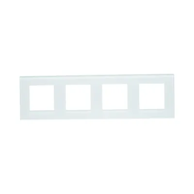 Cornice quadrupla in vetro bianco per presa e interruttore 299x86 mm