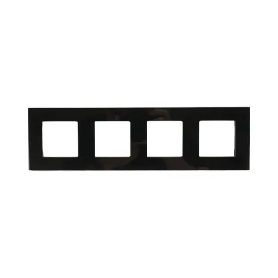 Cornice quadrupla in vetro nero per presa e interruttore 299x86 mm