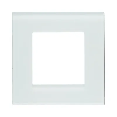 Cornice singola in vetro bianco per presa e interruttore 86x86x10 mm