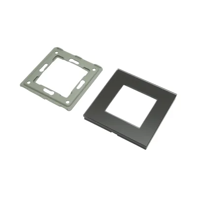 Cornice singola in vetro nero per presa e interruttore 86x86x10 mm - immagine 3