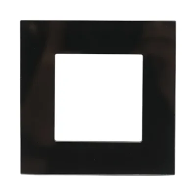 Cornice singola in vetro nero per presa e interruttore 86x86x10 mm