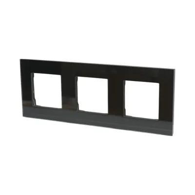 Cornice tripla in vetro nero per presa e interruttore 228x86x10 mm - immagine 4
