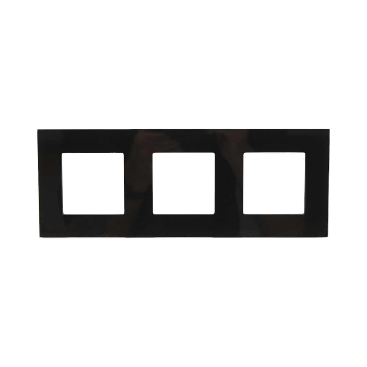 Cornice tripla in vetro nero per presa e interruttore 228x86x10 mm