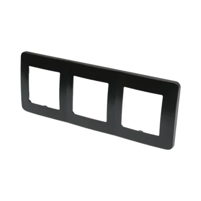 Cornice tripla nera in PC per presa e interruttore 225x83 mm - immagine 3