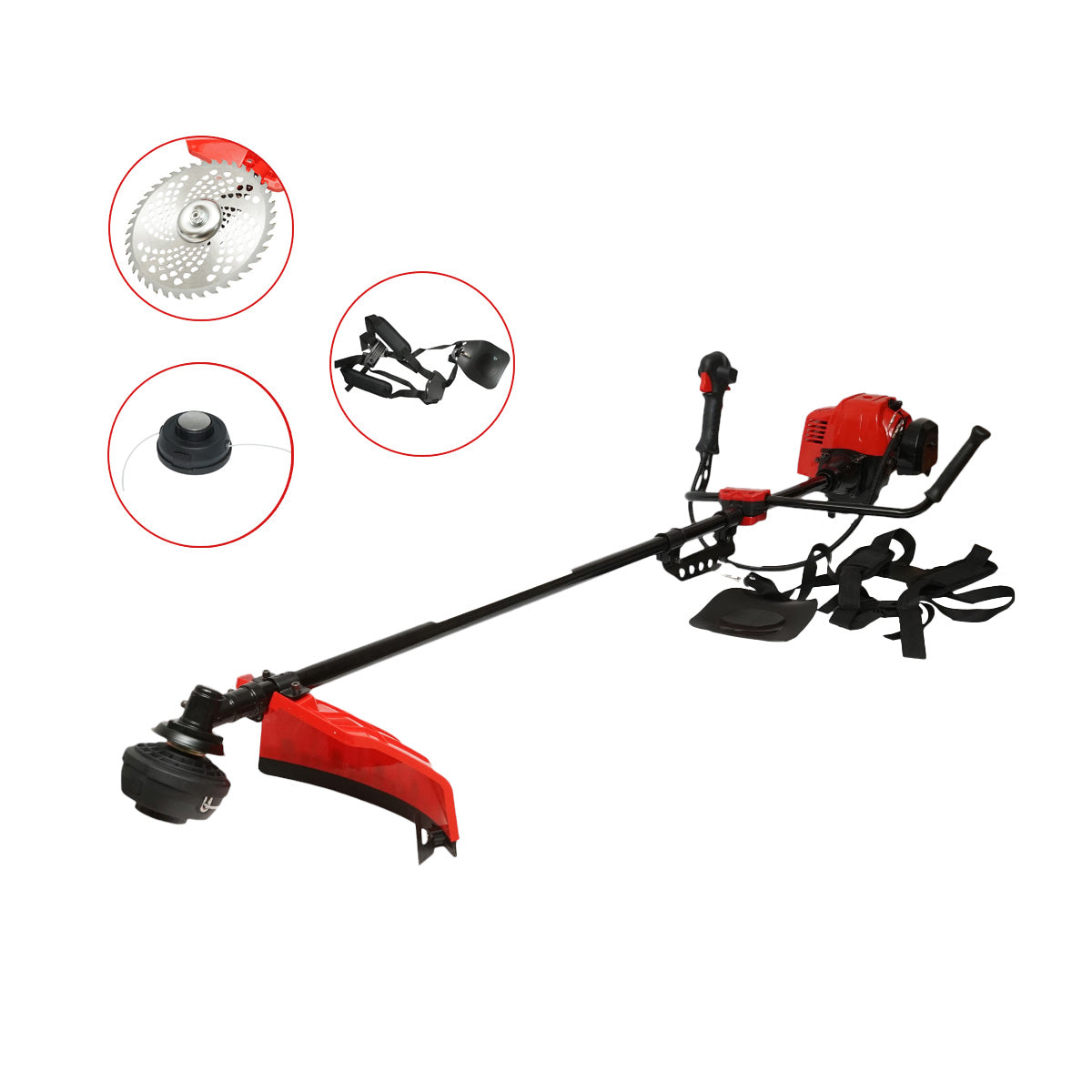 Decespugliatore a benzina professionale Premium da 3 CV, 2T 52 cc, velocità 7500 giri/min, disco 3T/40T, tamburo portafilo, kit accessori incluso THOR