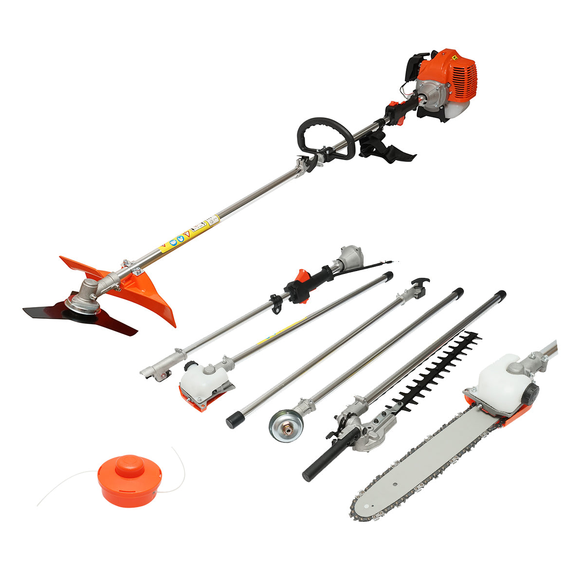 Decespugliatore a scoppio multifunzione 4 in 1, motore 2T 52cc, potenza 2,5HP, velocità 8000 giri/min, accessori inclusi
