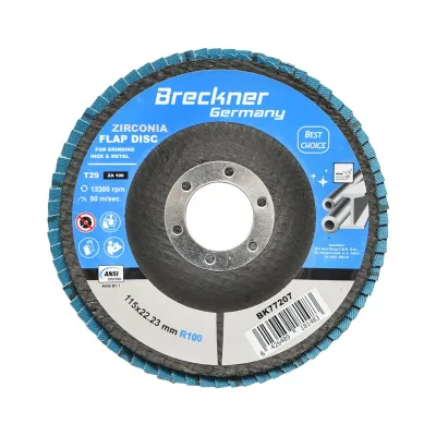 Dischi Lamellari Zirconio 115mm P100 per Acciaio INOX Metallo, Dischi Abrasivi, Disco Lamellare Breckner Germany