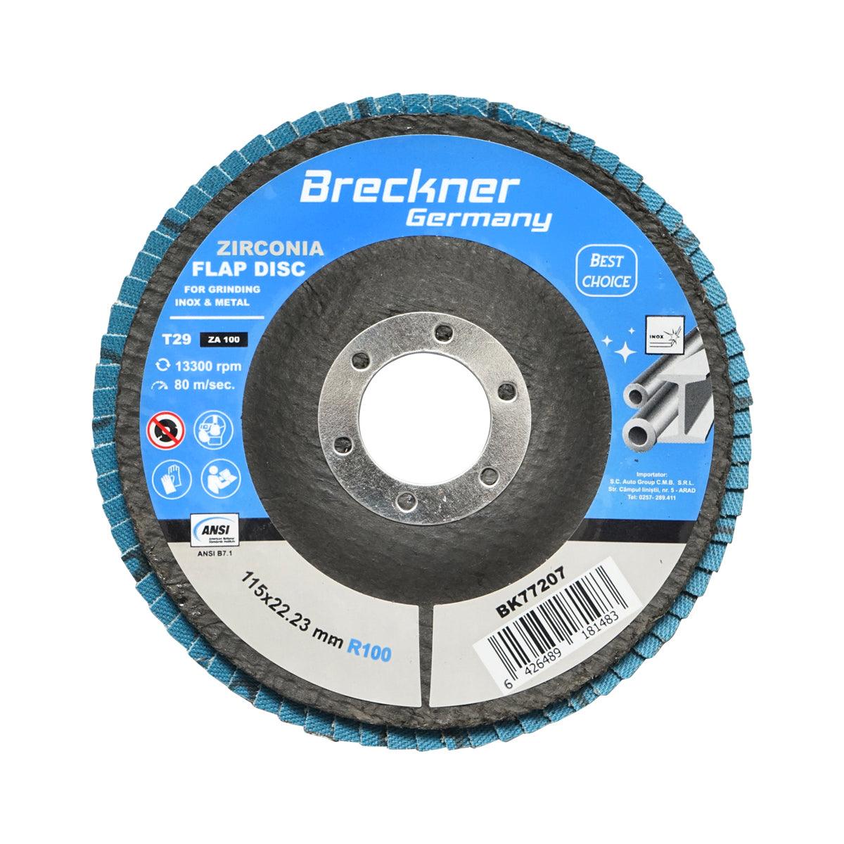 Dischi Lamellari Zirconio 115mm P100 per Acciaio INOX Metallo, Dischi Abrasivi, Disco Lamellare Breckner Germany