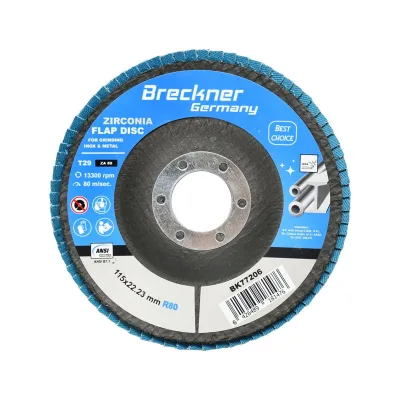 Dischi Lamellari Zirconio 115mm P80 per Acciaio INOX Metallo, Dischi Abrasivi, Disco Lamellare Breckner Germany