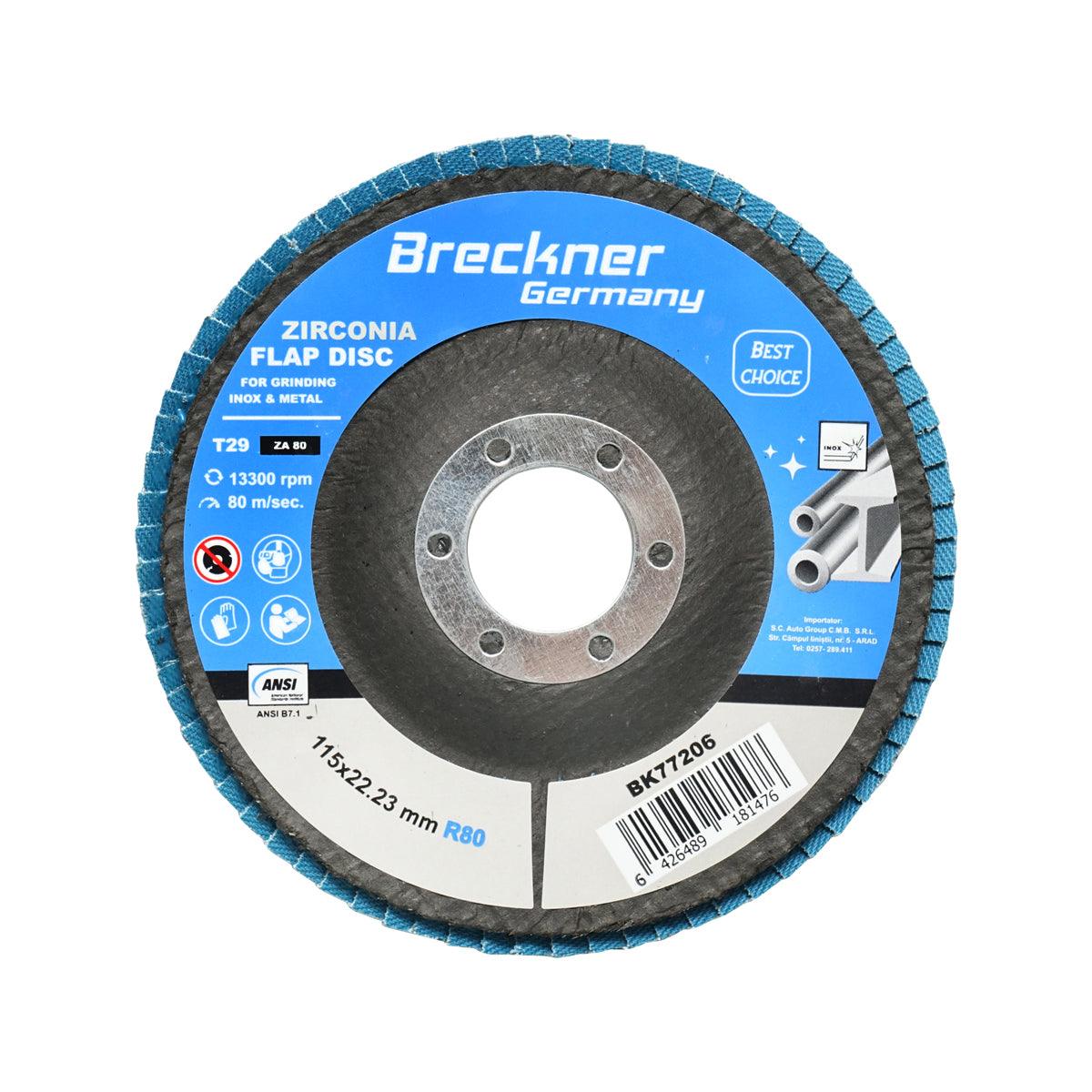 Dischi Lamellari Zirconio 115mm P80 per Acciaio INOX Metallo, Dischi Abrasivi, Disco Lamellare Breckner Germany