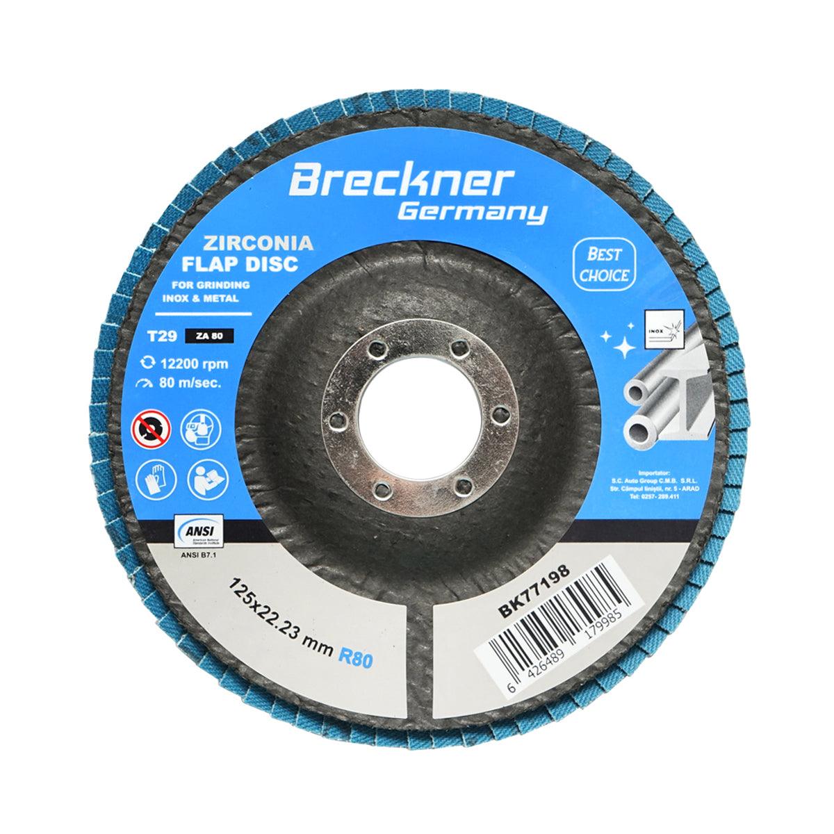 Dischi Lamellari Zirconio 125mm P80 per Acciaio INOX Metallo, Dischi Abrasivi, Disco Lamellare Breckner Germany