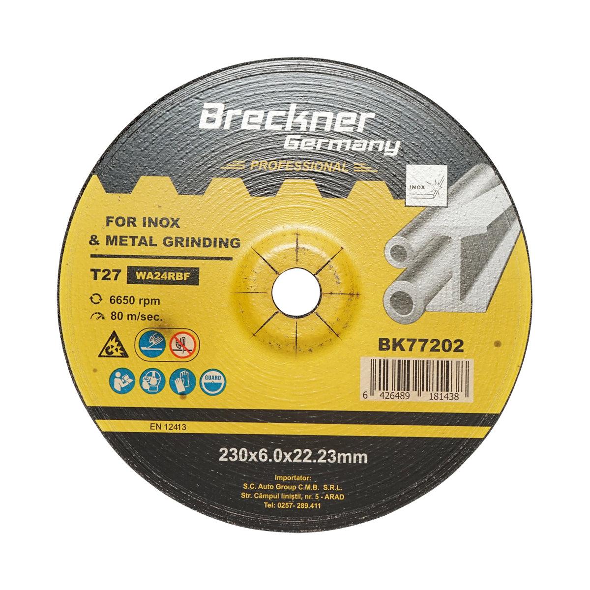 Dischi Smerigliatrice T27 230x6.0x22mm per Acciaio INOX Metallo per Smerigliatrice Angolare Disco per sgrossatura Metallo Disco Flessibili Mola da Sbavo Breckner Germany