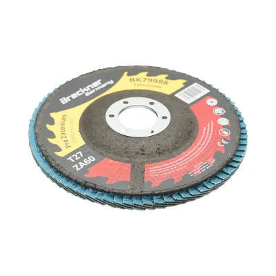 Disco abrasivo lamellare in zirconia 125x22mm T27 ZA60 per levigatura e lucidatura di metalli e acciaio inossidabile. Breckner Germany