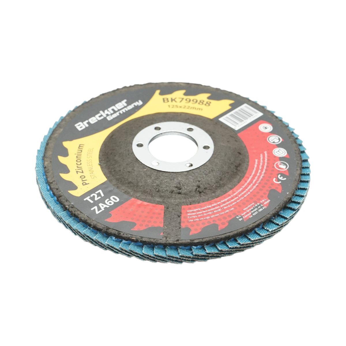 Disco abrasivo lamellare in zirconia 125x22mm T27 ZA60 per levigatura e lucidatura di metalli e acciaio inossidabile. Breckner Germany