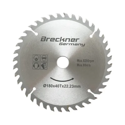 Disco circolare in widia per legno 180 × 22,23 mm, 40 denti, velocità massima 8.200 rpm Breckner Germany