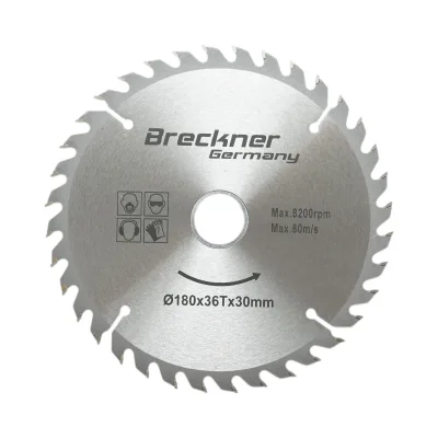 Disco circolare in widia per legno 180 × 30 mm, 36 denti, velocità massima 8.200 rpm Breckner Germany