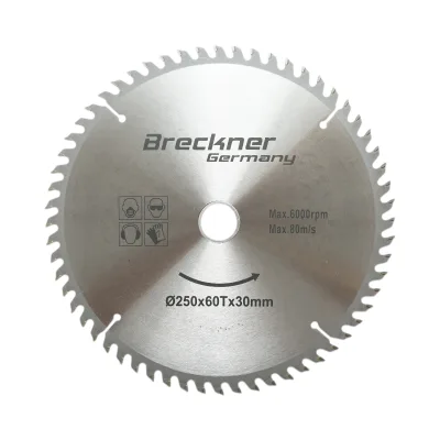 Disco circolare in widia per legno 250 × 30 mm, 60 denti, velocità massima 6.000 rpm Breckner Germany