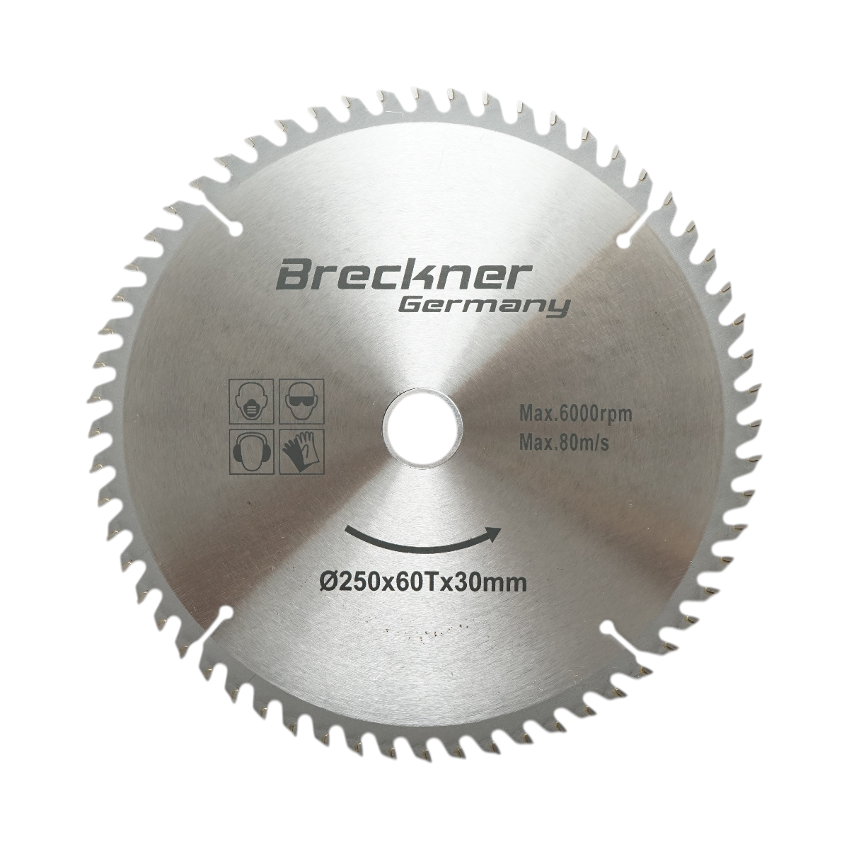 Disco circolare in widia per legno 250 × 30 mm, 60 denti, velocità massima 6.000 rpm Breckner Germany