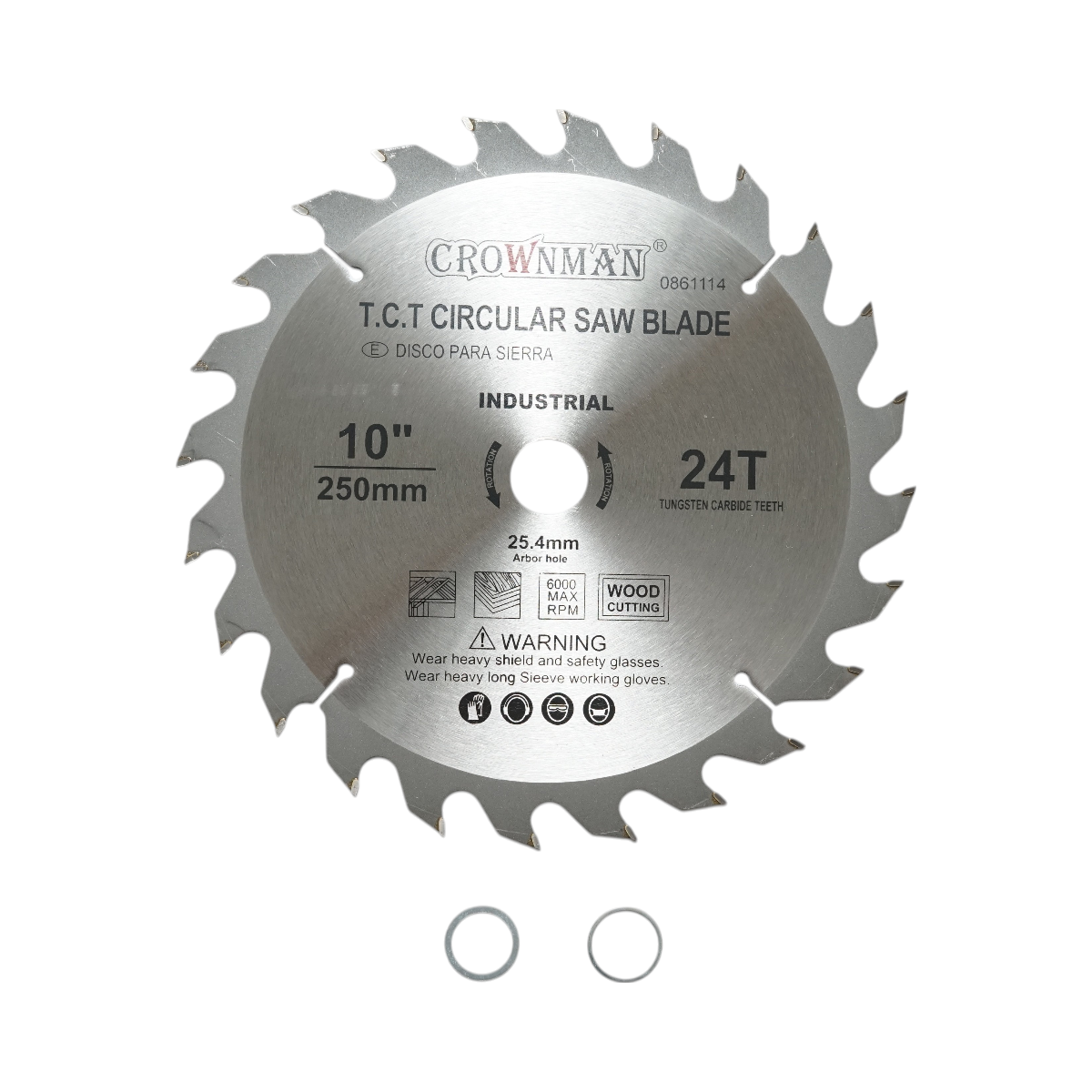 Disco circolare Vidia per legno 250x25,4mm, max. velocità. 6000 giri/min, 24 denti, Crownman industriale