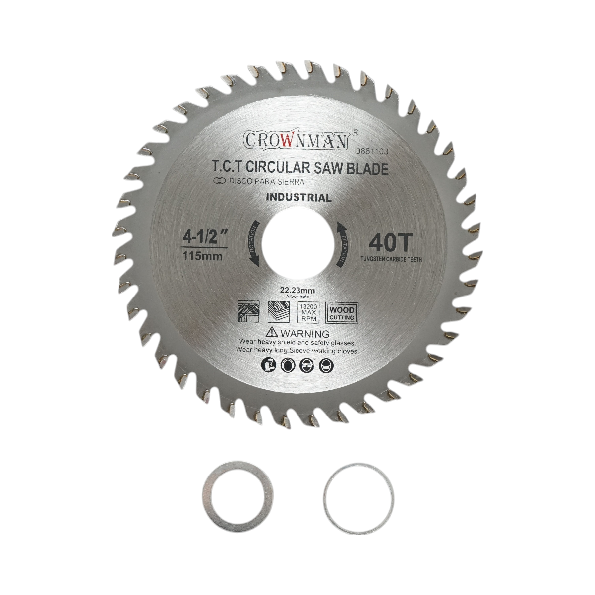 Disco circolare widia per legno 115x22,23mm, max. velocità. 13.200 giri/min, 40 denti, Crownman industriale
