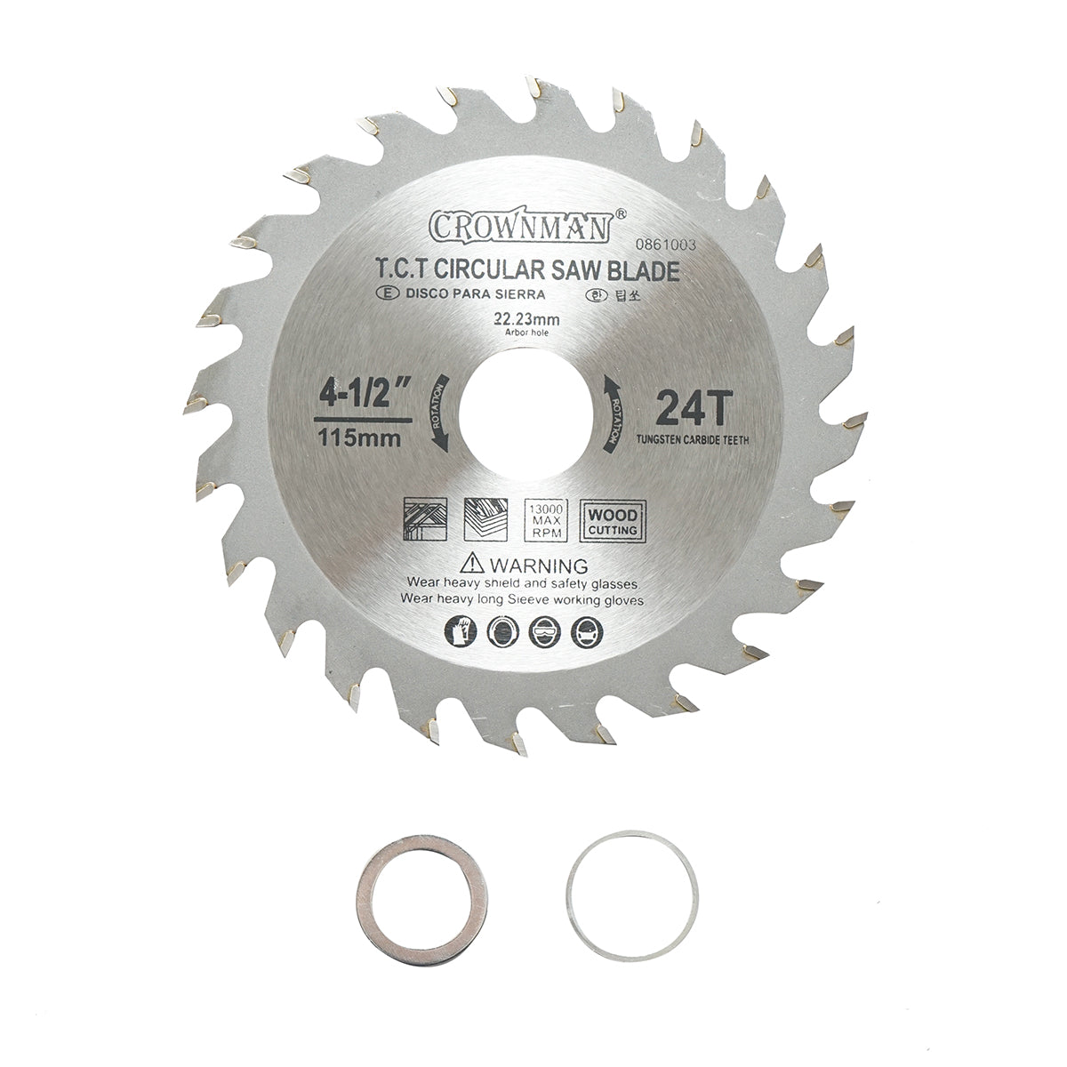 Disco circolare widia per legno 115x22,23mm, max. velocità. Crownman da 13.000 giri/min, 24 denti
