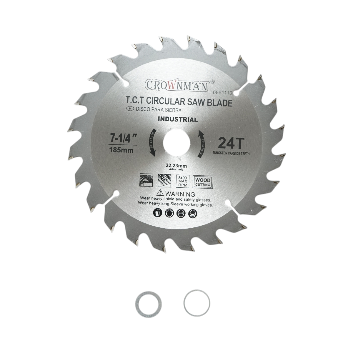 Disco circolare widia per legno 185x22,23mm, max. velocità. 8400 giri/min, 24 denti, Crownman industriale
