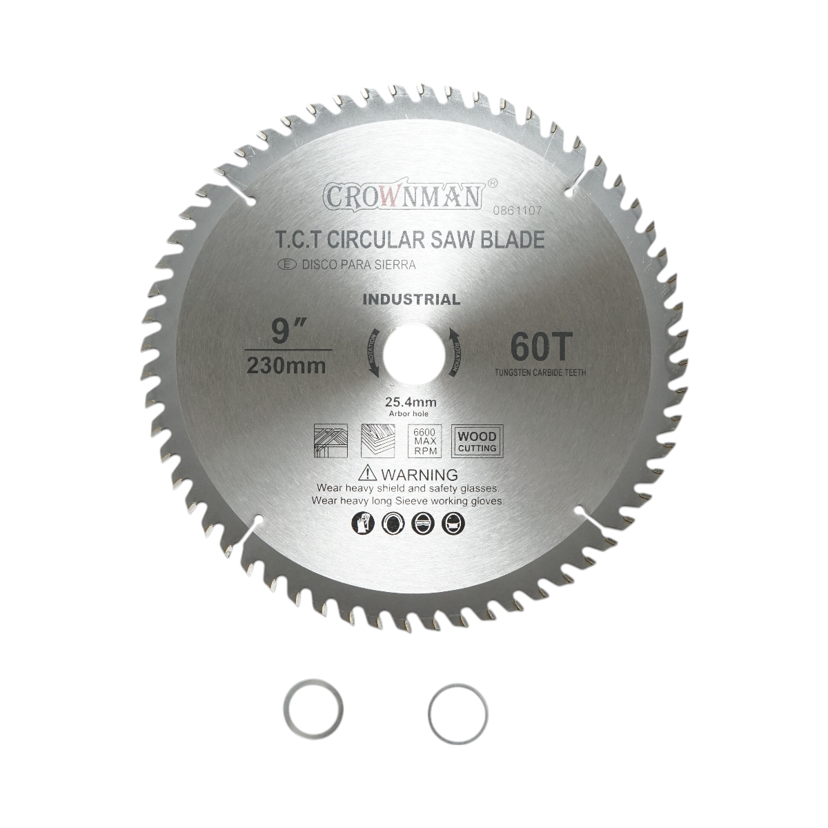 Disco circolare widia per legno 230x25,4mm, max. velocità. 6600 giri/min, 60 denti, Crownman industriale