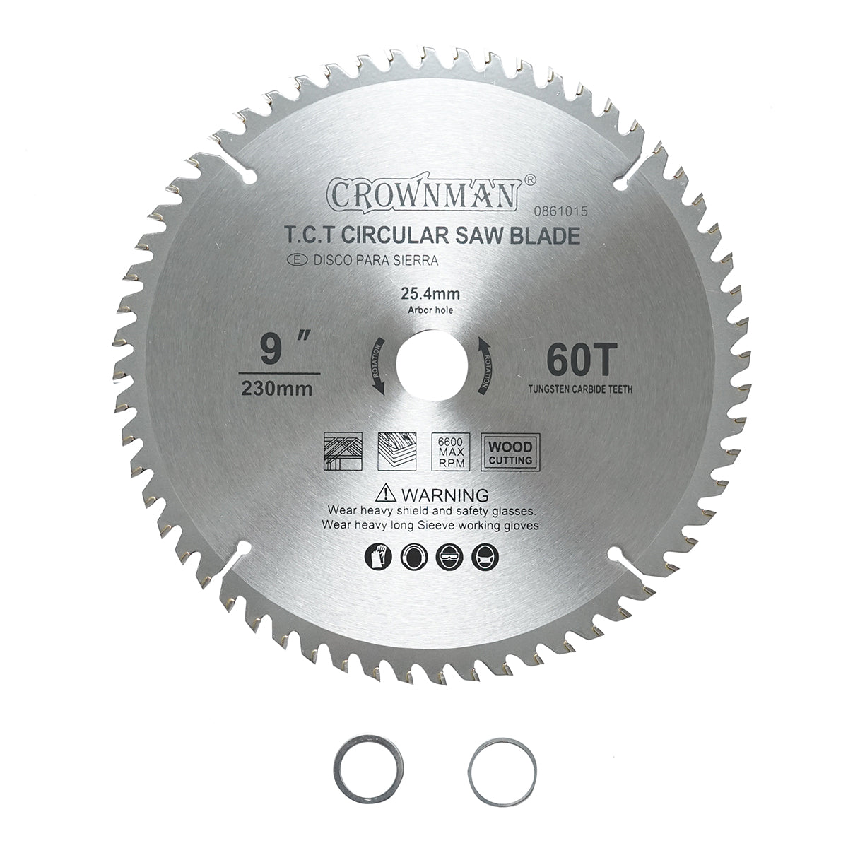 Disco circolare widia per legno 230x25,4mm, max. velocità. Crownman da 6600 giri/min, 60 denti