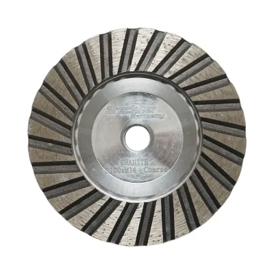 Disco diamantato a tazza segmentata turbo da 100 mm, filettatura M14, alluminio grezzo per la levigatura del granito Breckner Germany