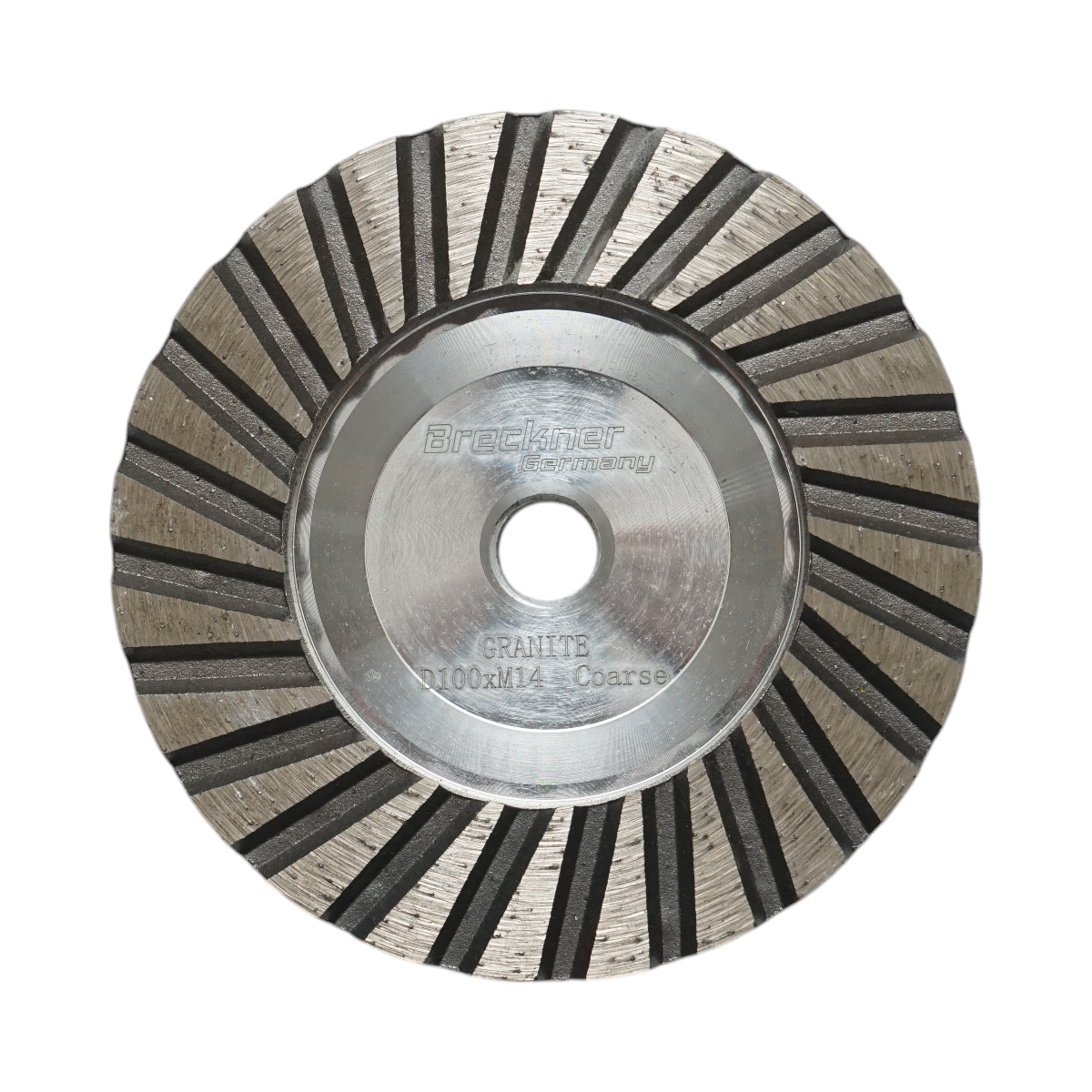 Disco diamantato a tazza segmentata turbo da 100 mm, filettatura M14, alluminio grezzo per la levigatura del granito Breckner Germany