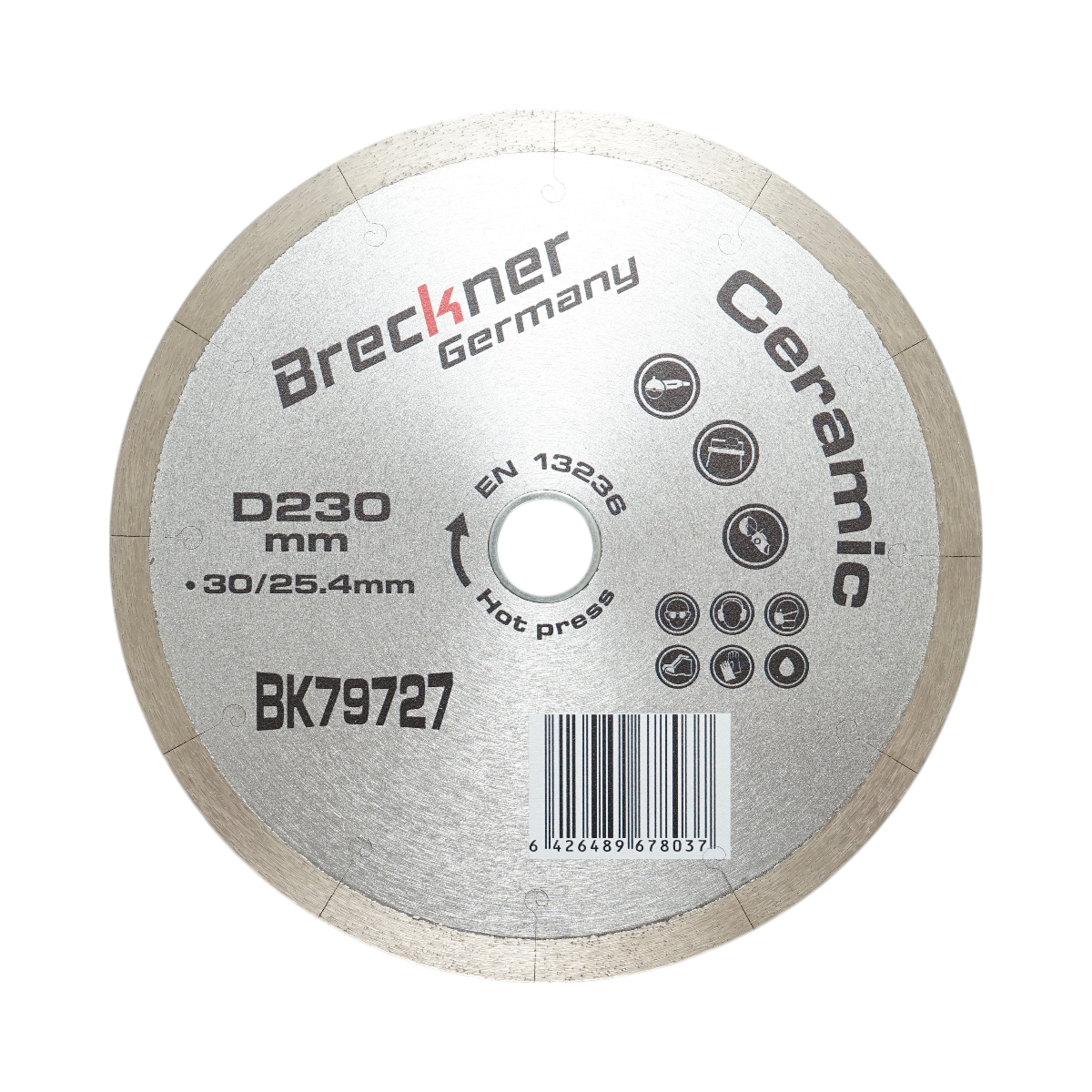 Disco diamantato frazionato continuo 230x30/25,4 mm, segmento 10 mm per piastrelle, maiolica, ceramica dura, marmo Breckner Germany