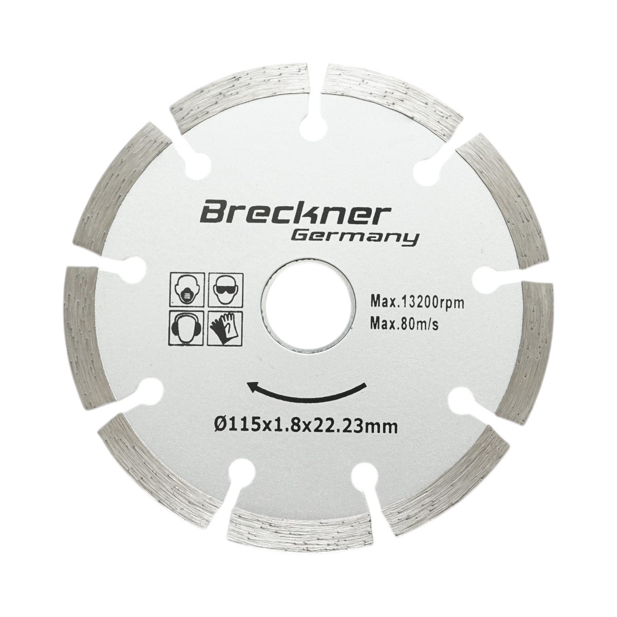 Disco diamantato segmentato 115x1,8x22,23 mm, taglio a secco per calcestruzzo, pietra, mattoni Breckner Germany
