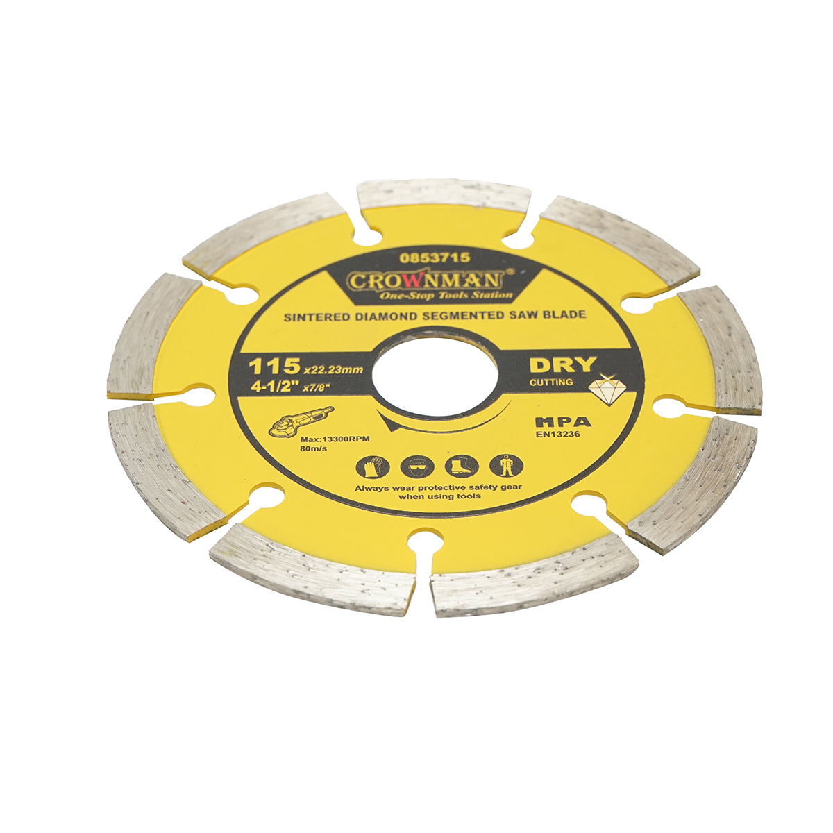 Disco diamantato segmentato 115x22,23mm, max. velocità. 13300 giri/min, taglio a secco per cemento, pietra, granito, marmo Crownman - immagine 3