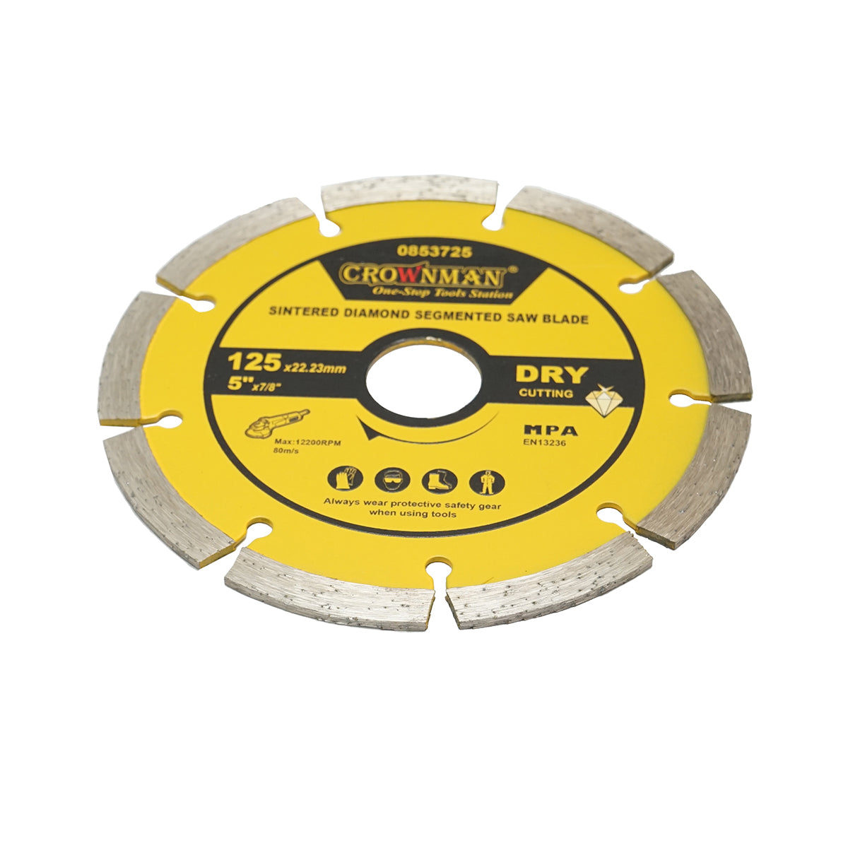 Disco diamantato segmentato 125x22,23mm, max. velocità. 12200 giri/min, taglio a secco per cemento, pietra, granito, marmo Crownman - immagine 3