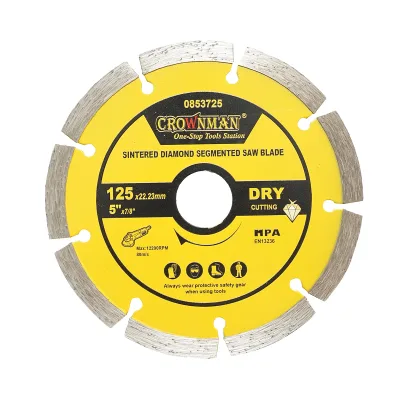 Disco diamantato segmentato 125x22,23mm, max. velocità. 12200 giri/min, taglio a secco per cemento, pietra, granito, marmo Crownman