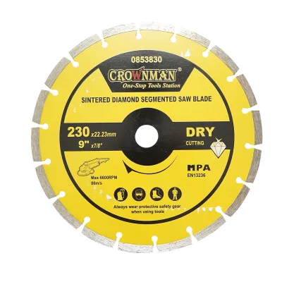 Disco diamantato segmentato 230x22,23mm, max. velocità. 6600 giri/min, taglio a secco per cemento, pietra, granito, marmo Crownman